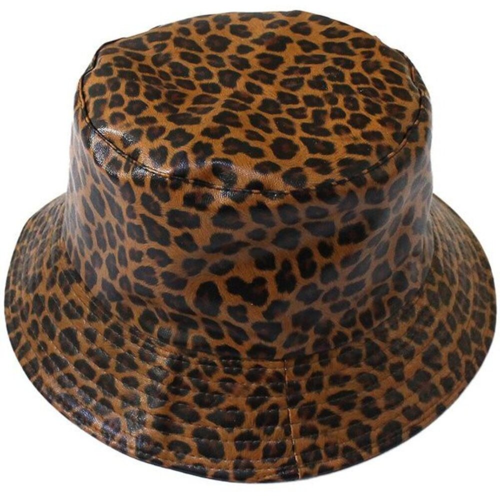 Reversible Faux Leather Leopard Print Bucket Hat